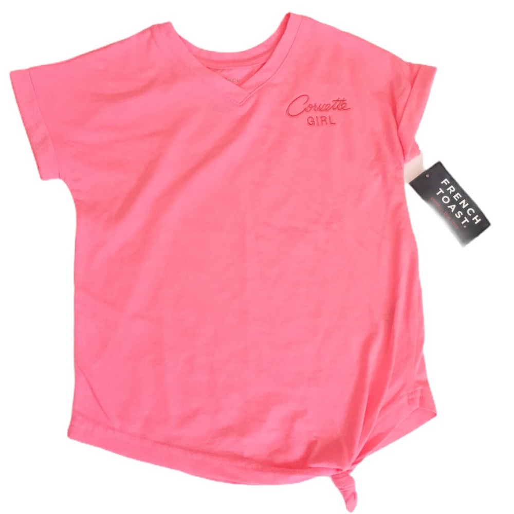 NWT FRENCH TOAST Embroidery Detail Corvette Girl Tie Front Shirt Tee Pink Age 6Y